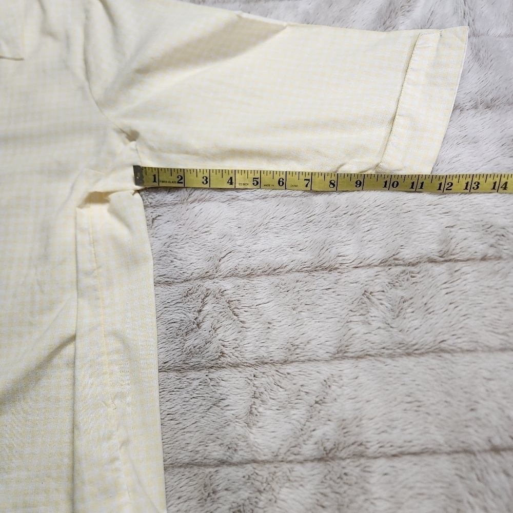 Button down shirt Gingham Collared V-neck Cotton blend yellow white BLAIR NWOT - Picture 9 of 12